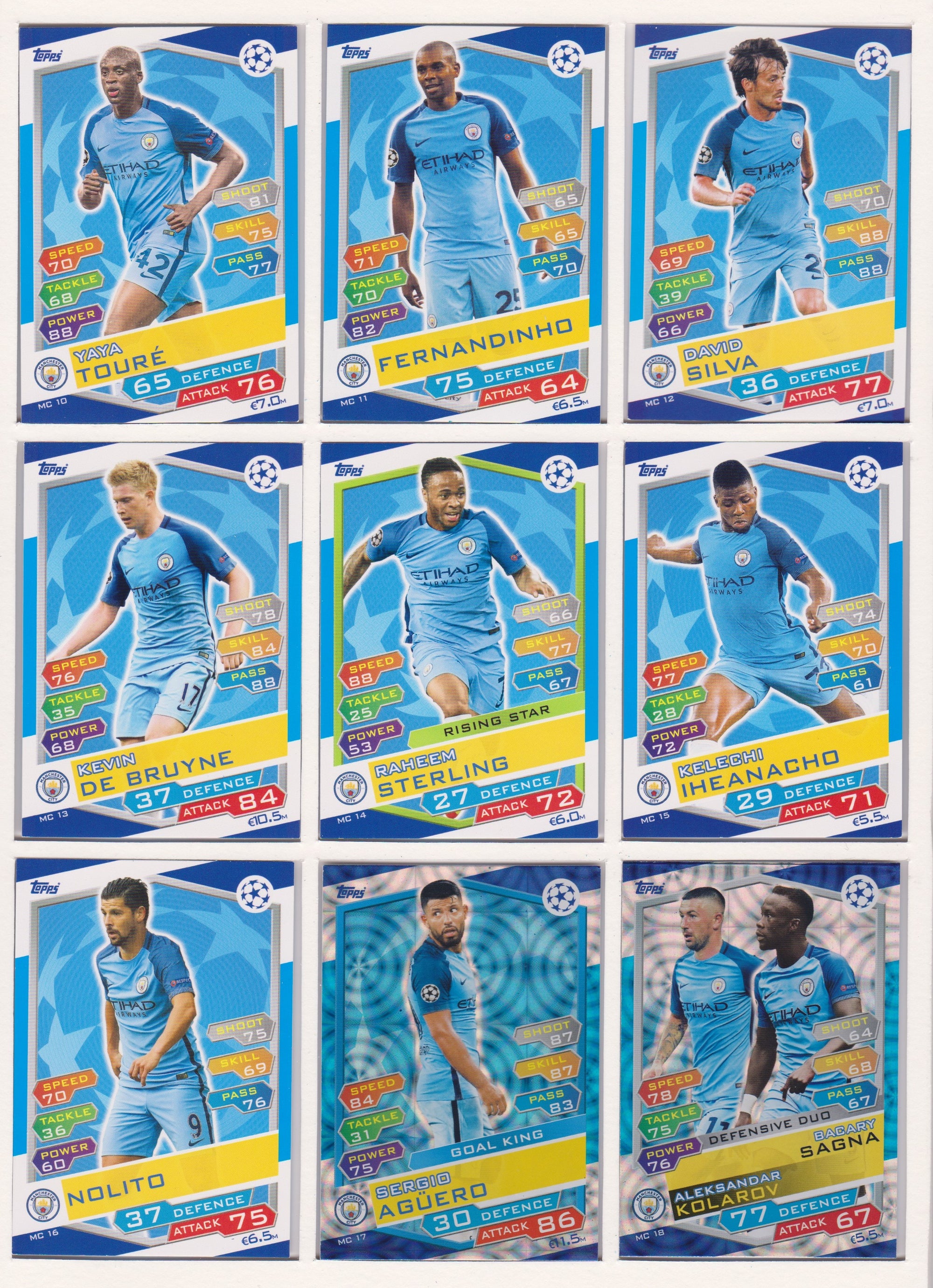 000. MANCHESTER CITY - KOMPLETT SETT MED TOPPS MATCH ATTAX CHAMPIONS LEAGUE 2016/17