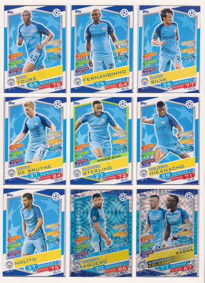 000. MANCHESTER CITY - KOMPLETT SETT MED TOPPS MATCH ATTAX CHAMPIONS LEAGUE 2016/17