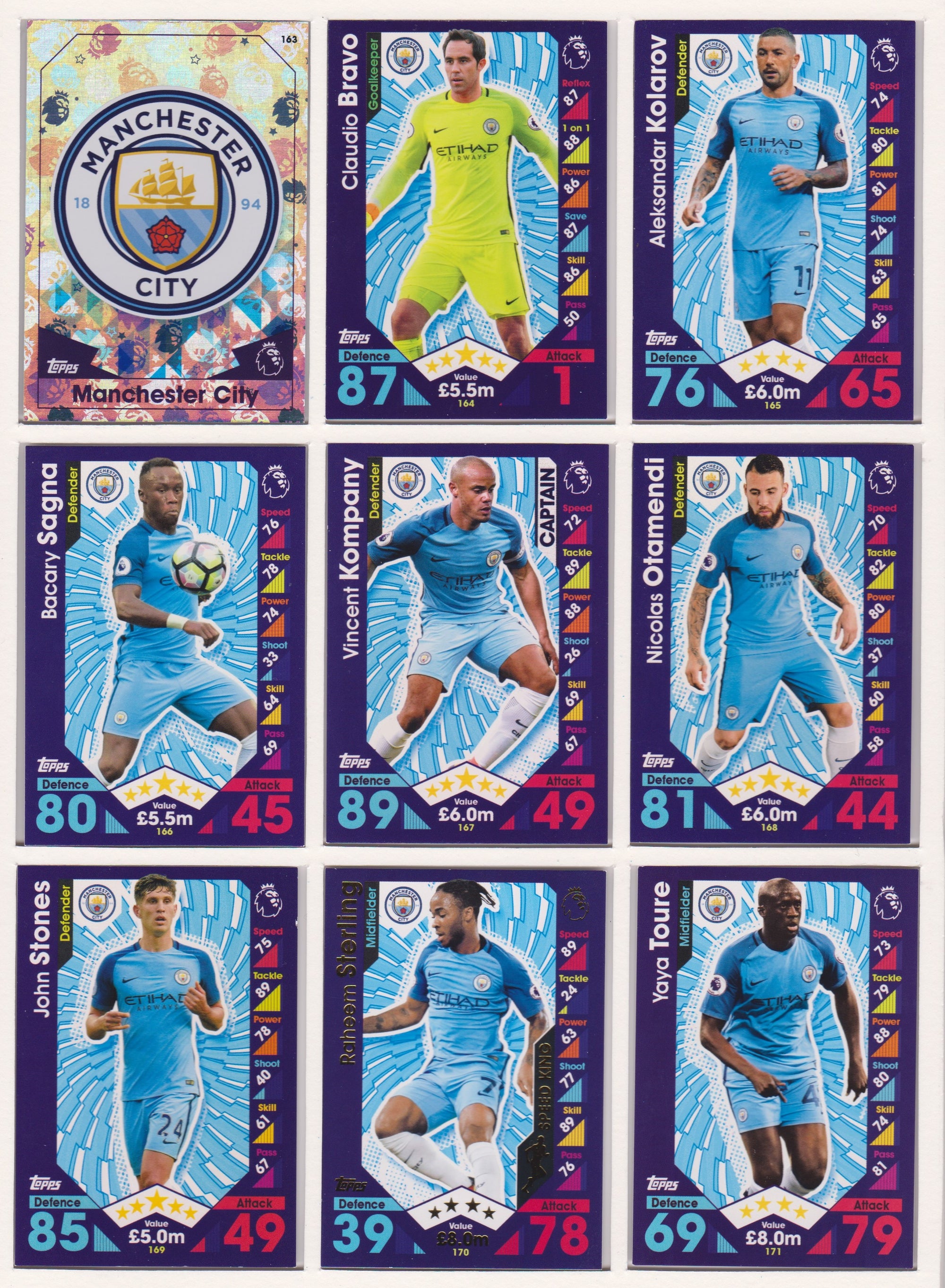 000. MANCHESTER CITY - KOMPLETT SETT MED TOPPS MATCH ATTAX PREMIER LEAGUE 2016/17