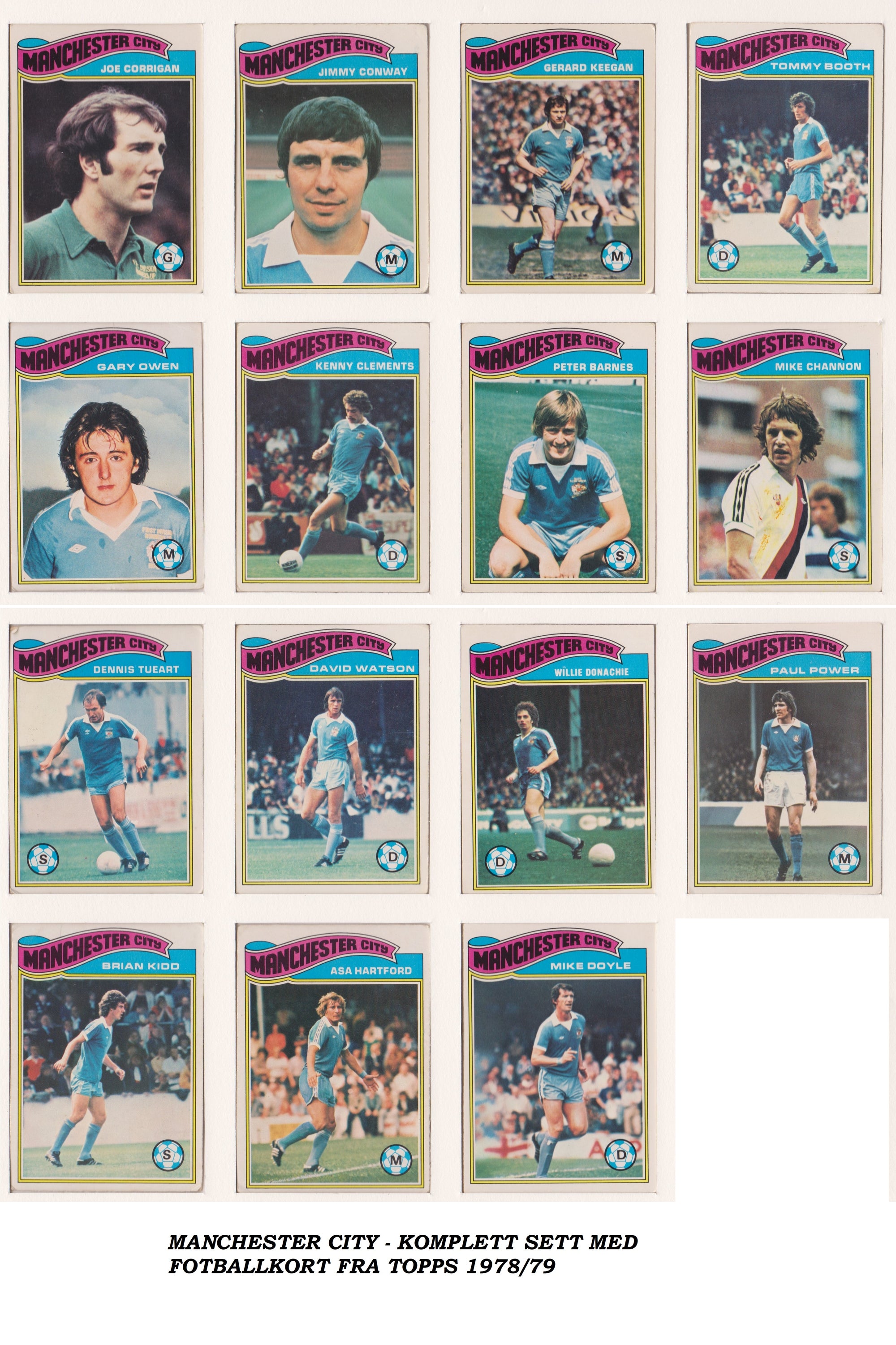 000. MANCHESTER CITY - KOMPLETT SETT MED FOTBALLKORT FRA TOPPS 1978/79