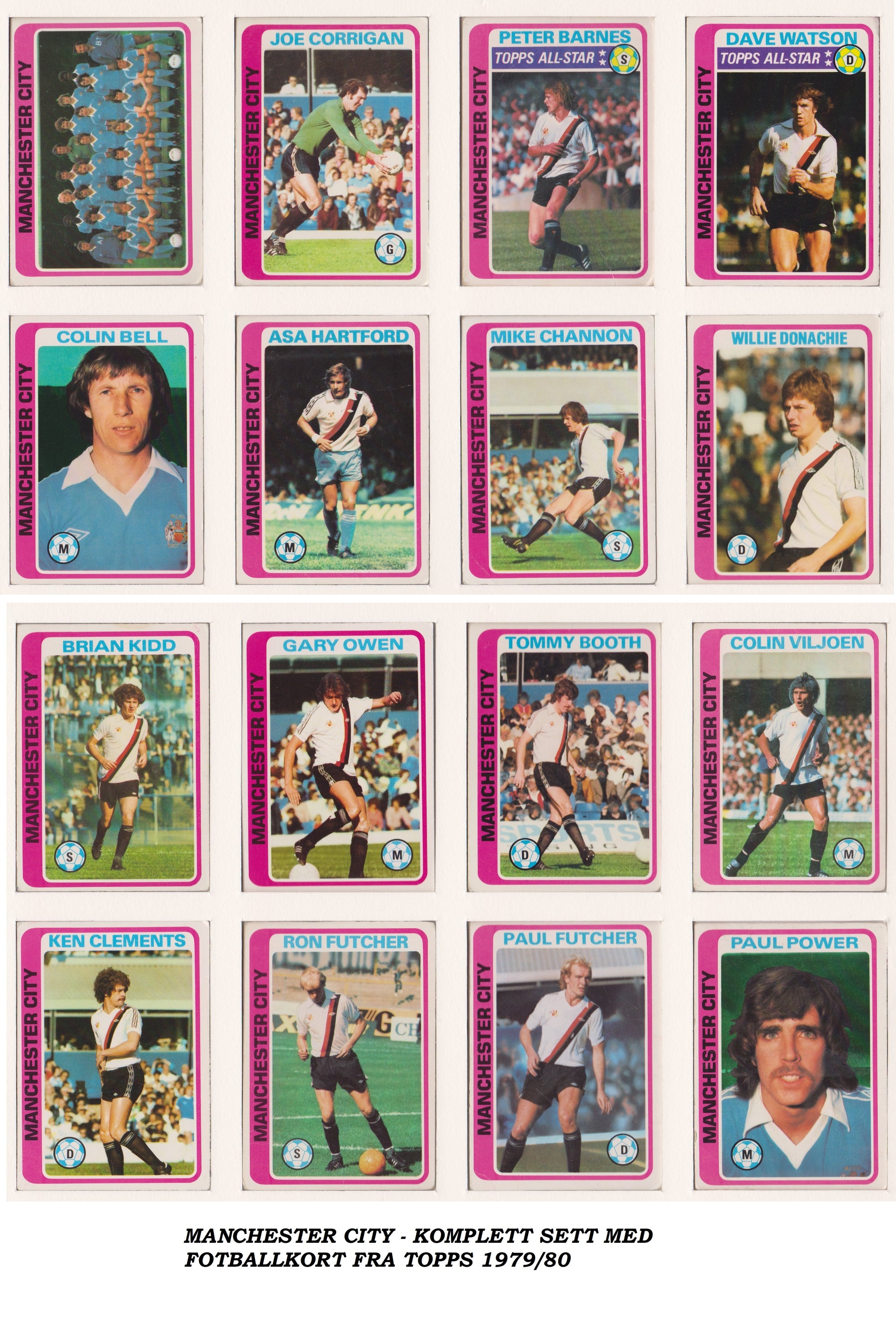000. MANCHESTER CITY - KOMPLETT SETT MED FOTBALLKORT FRA TOPPS 1979/80
