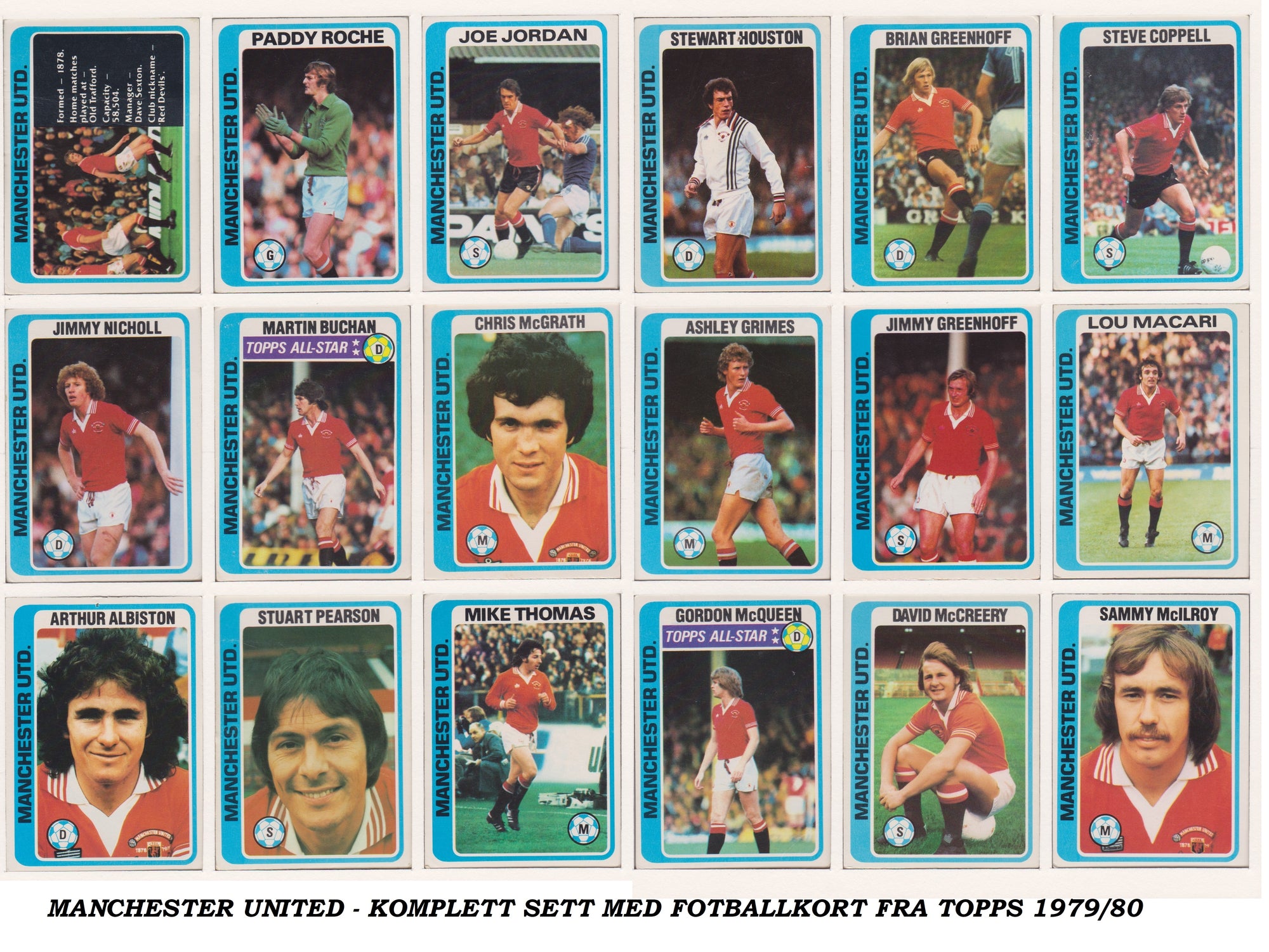 000. MANCHESTER UNITED - KOMPLETT SETT MED FOTBALLKORT FRA TOPPS 1979/80