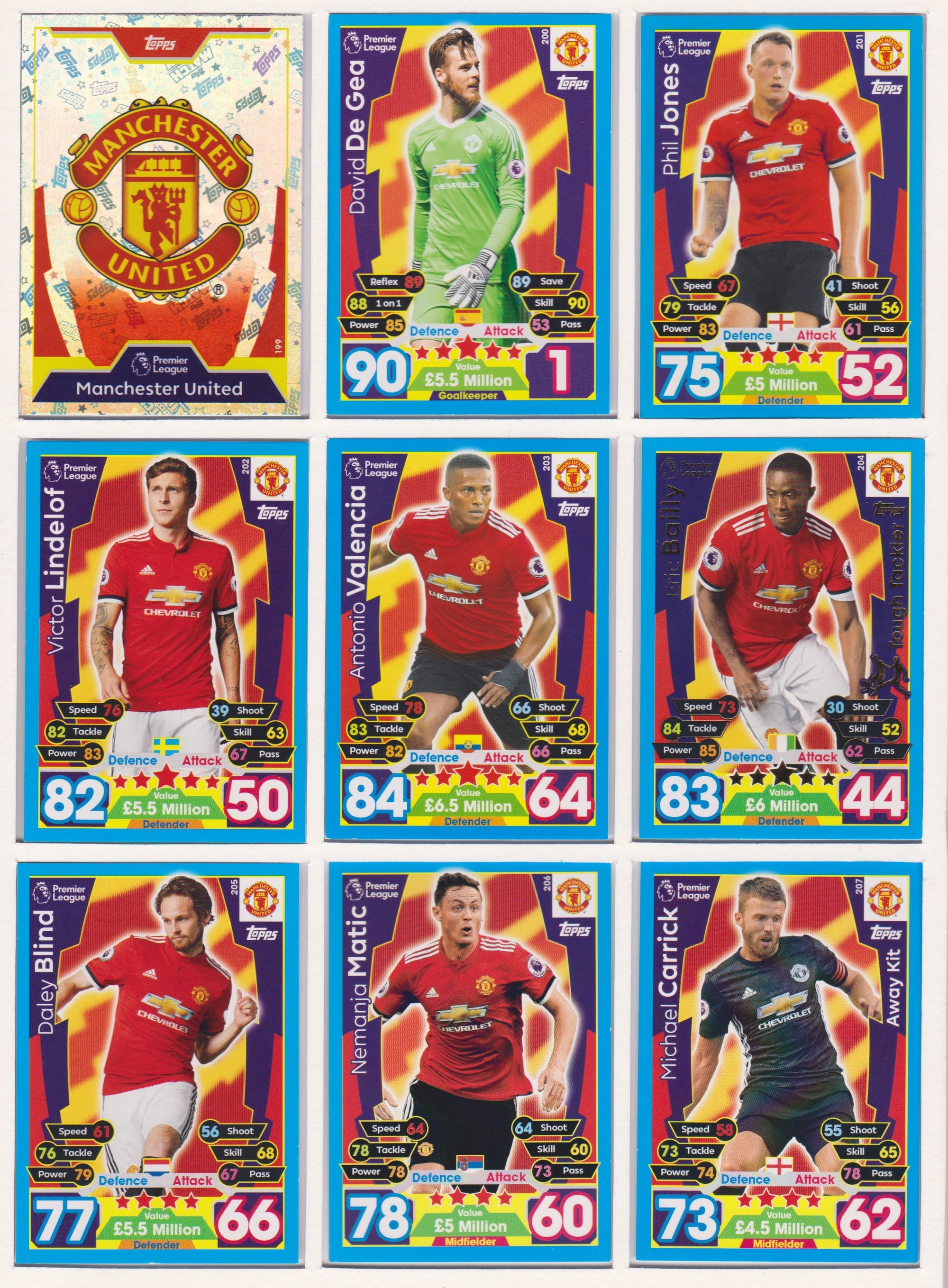 000. MANCHESTER UNITED- KOMPLETT SETT MED TOPPS MATCH ATTAX PREMIER LEAGUE 2017/18