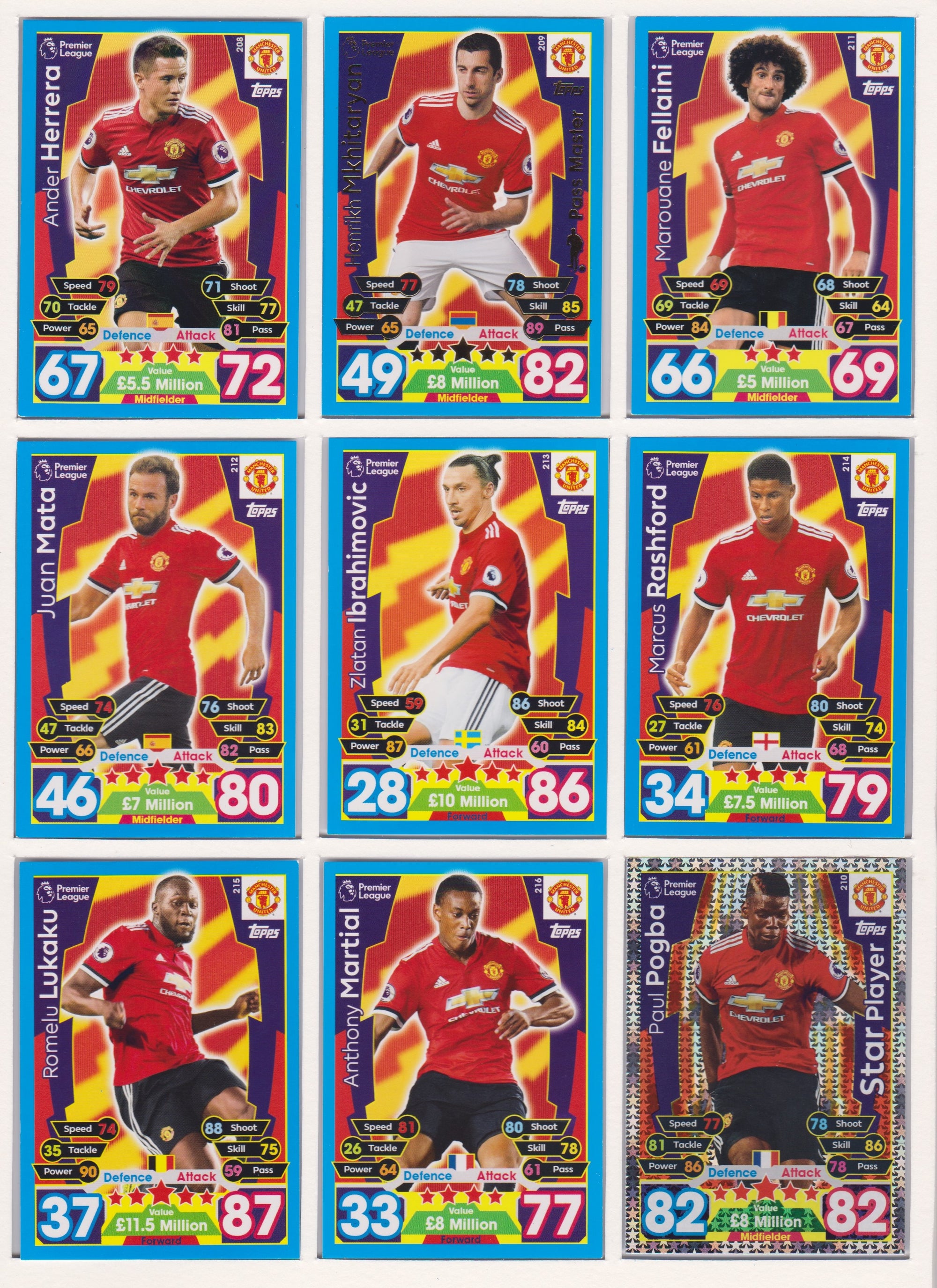 000. MANCHESTER UNITED- KOMPLETT SETT MED TOPPS MATCH ATTAX PREMIER LEAGUE 2017/18