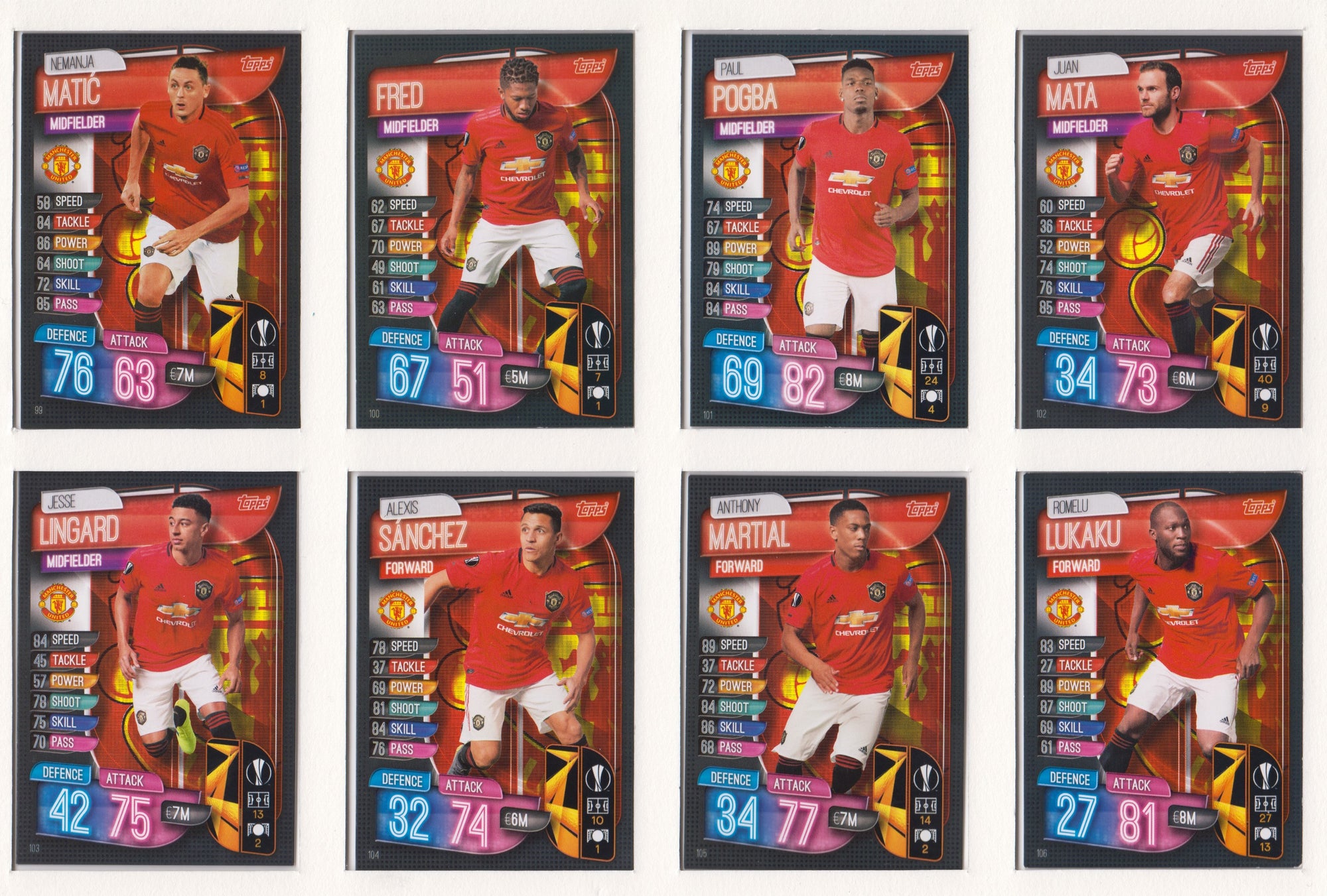 MANCHESTER UNITED - KOMPLETT SETT MED TOPPS MATCH ATTAX EUROPA LEAGUE 2019/20 - UK EDITION