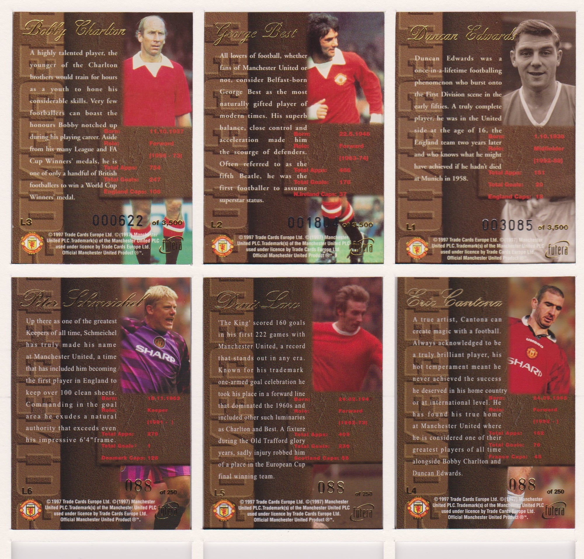 000. MANCHESTER UNITED - KOMPLETT SETT - FUTERA GOLD LEGENDS 1997 #250