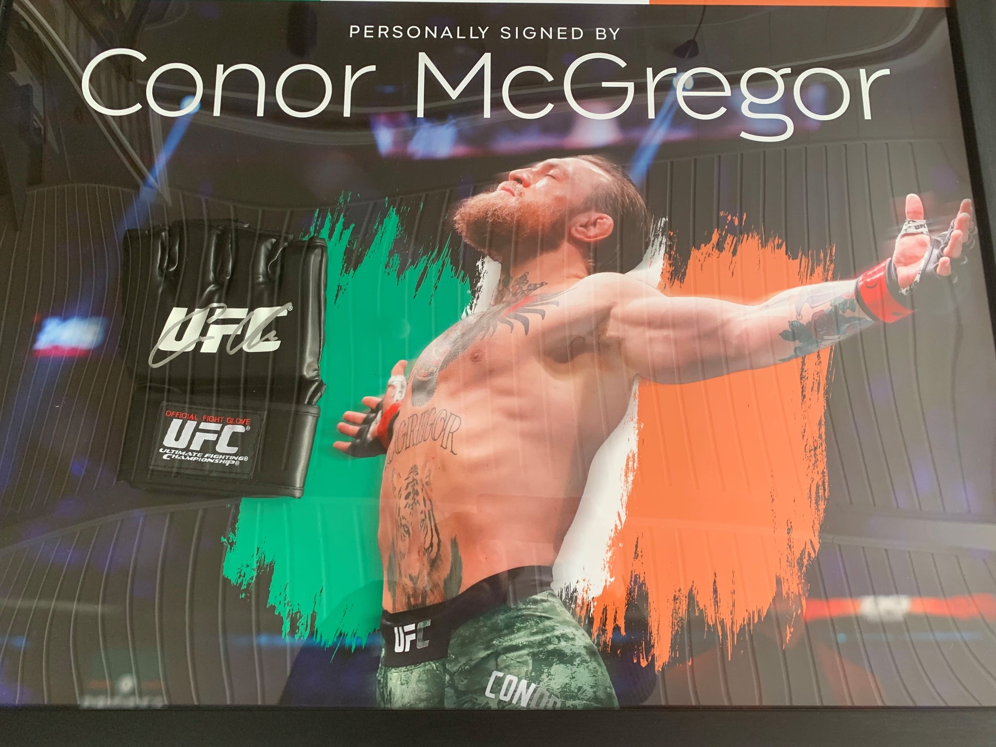 CONOR McGREGOR - SIGNERT HANSKE I "ART-FRAME" MED EKTEHETSBEVIS/COA