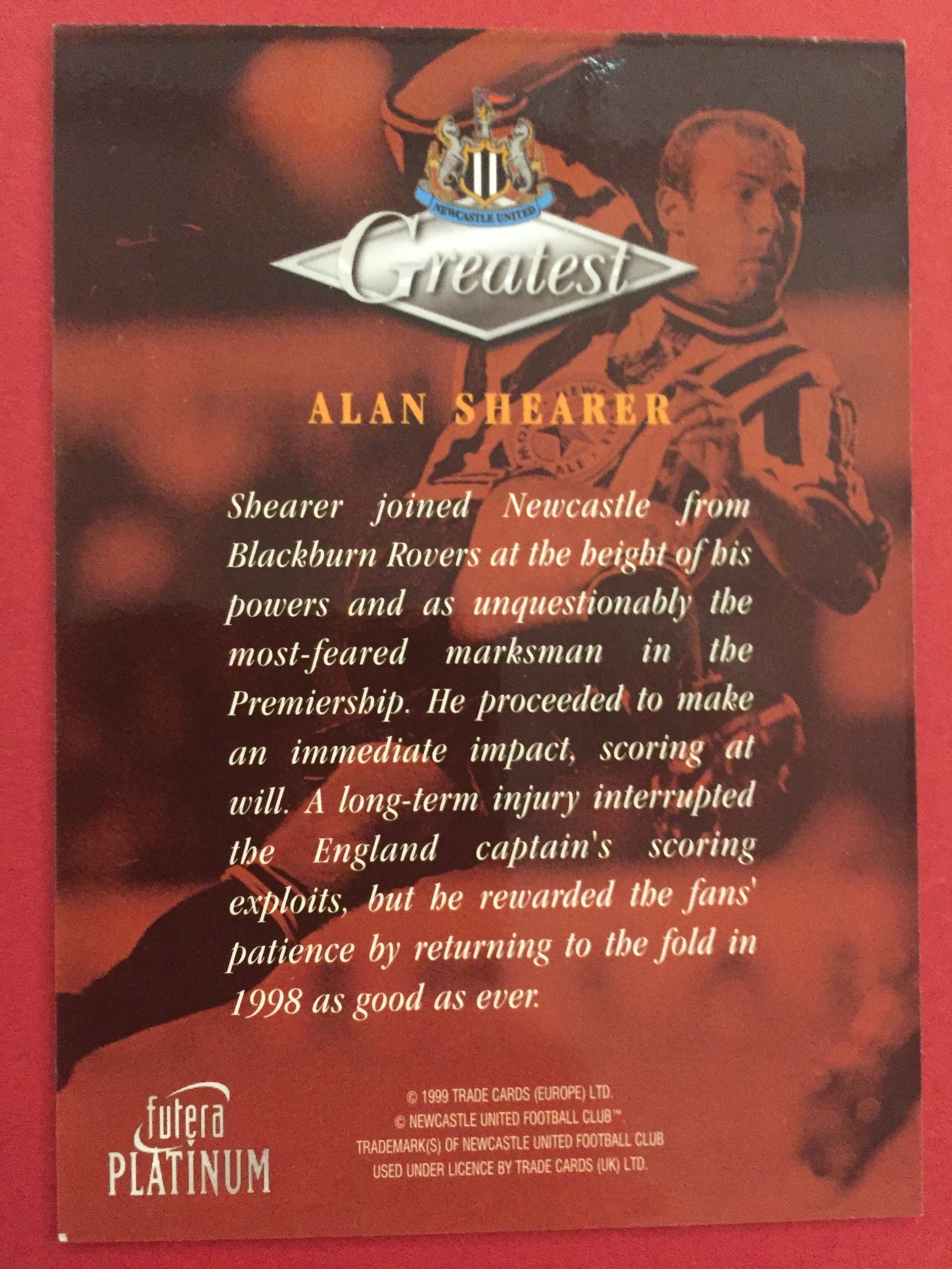 NEWCASTLE UNITED -  FUTERA PLATINUM "THE GREATEST" - 1999 - KOMPLETT SETT