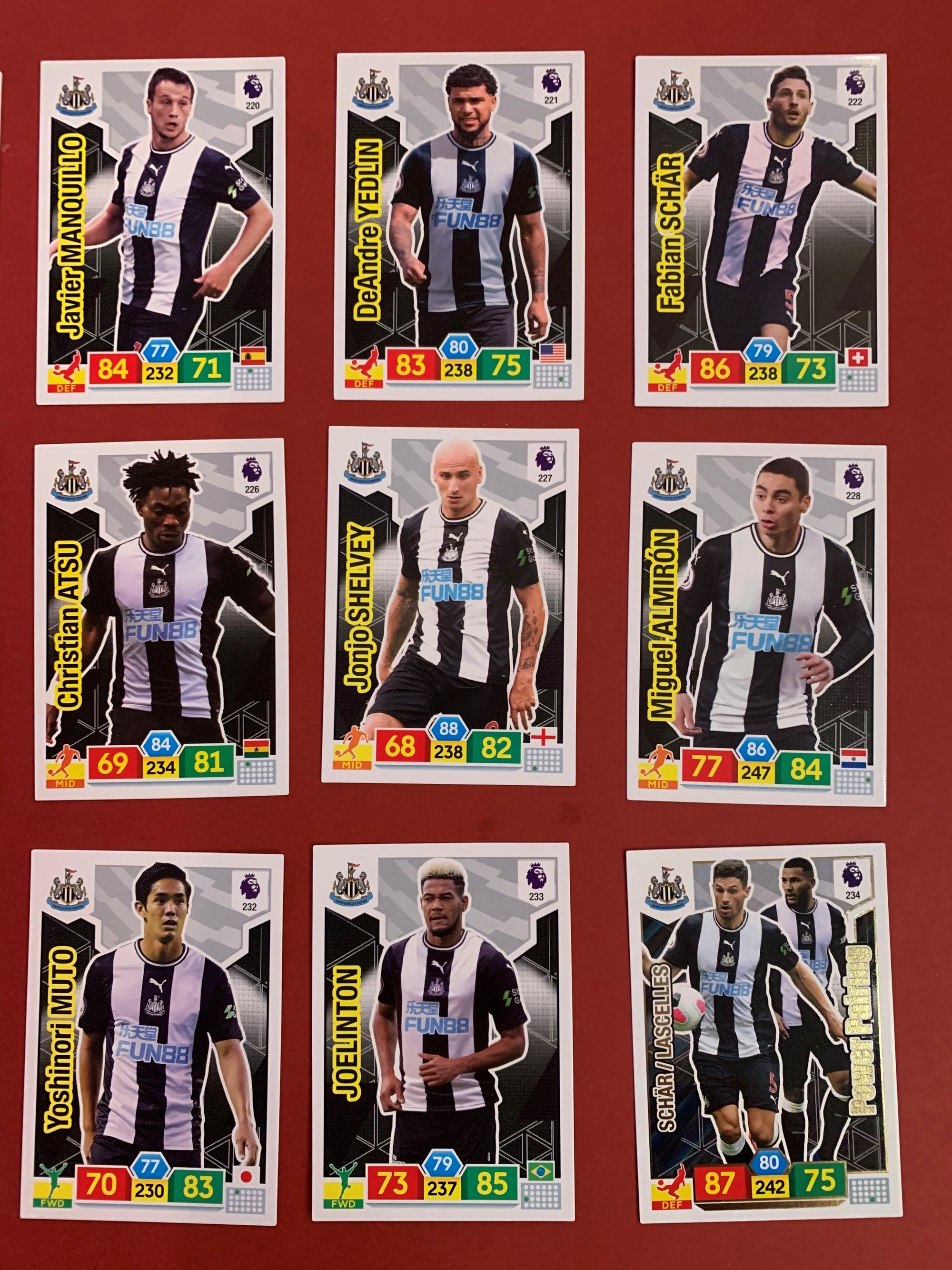000. NEWCASTLE UNITED - KOMPLETT SETT PANINI PREMIER LEAGUE ADRENALYN 2019/20