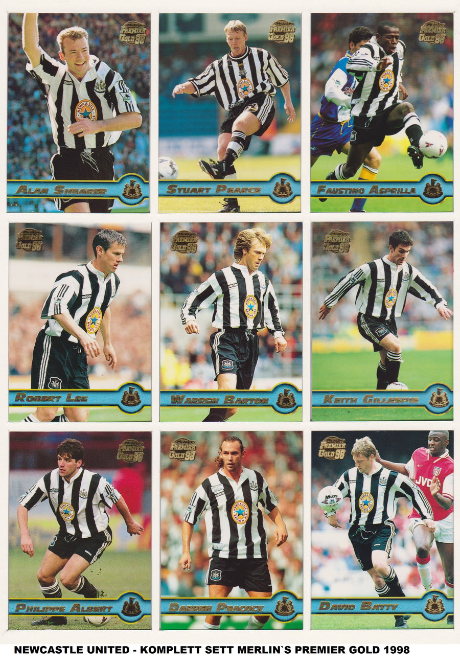 000. NEWCASTLE UNITED - KOMPLETT SETT MED FOTBALLKORT FRA MERLIN`S PREMIER GOLD 1998