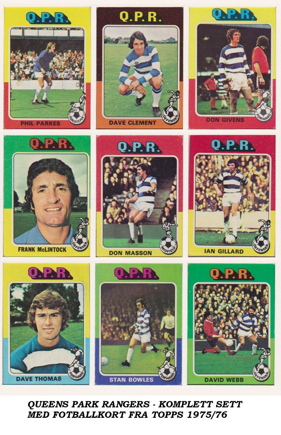 QUEENS PARK RANGERS - KOMPLETT SETT MED FOTBALLKORT FRA TOPPS 1975/76