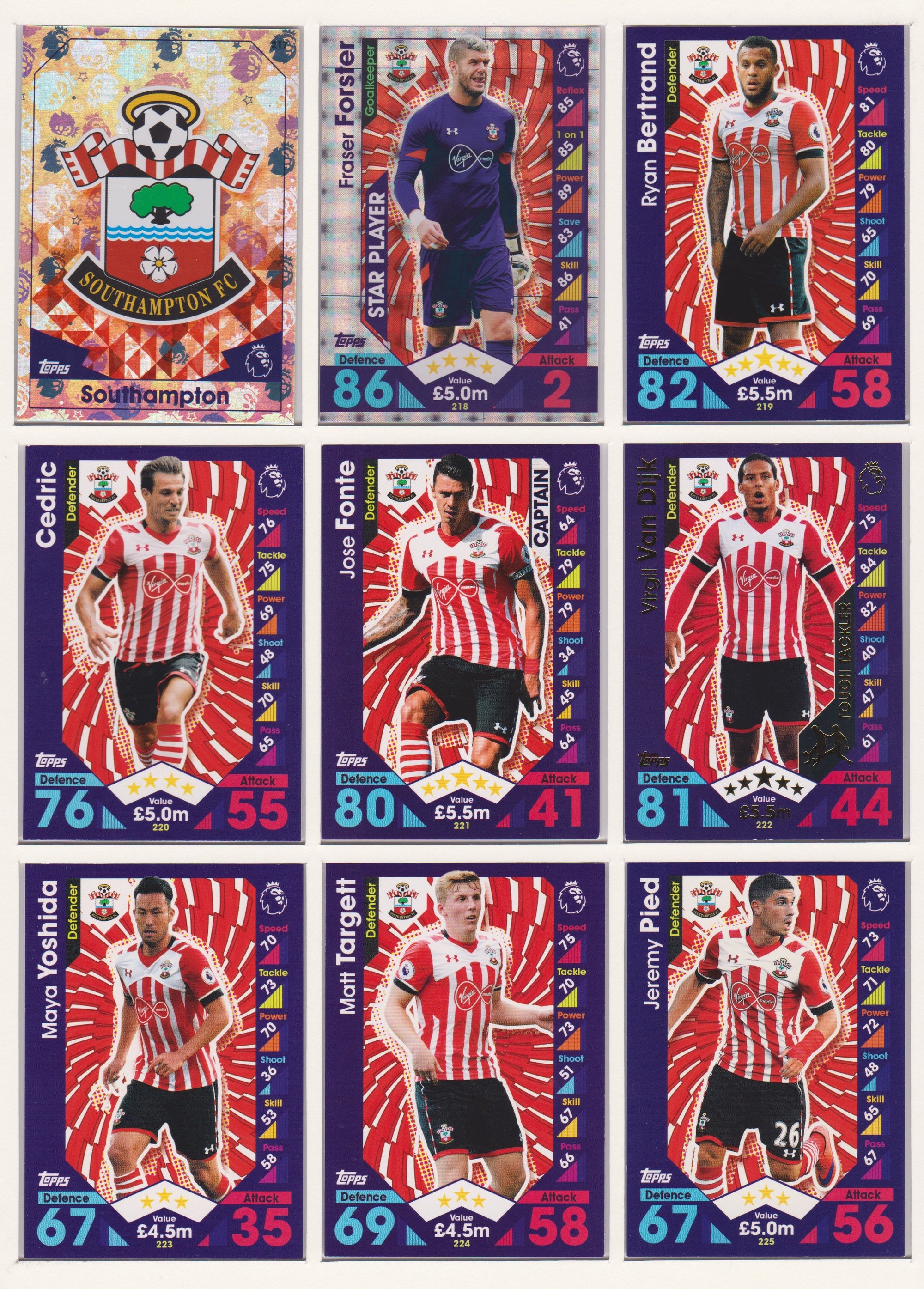 000. SOUTHAMPTON - KOMPLETT SETT MED TOPPS MATCH ATTAX PREMIER LEAGUE 2016/17
