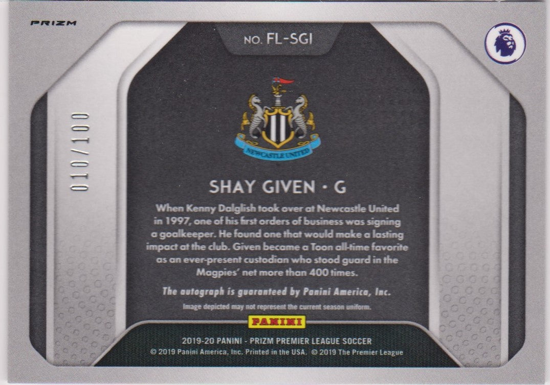 FL-SGI. SHAY GIVEN - NEWCASTLE UNITED - FLASHBACK AUTOGRAPHS - PANINI PRIZM PREMIER LEAGUE - KORT NR.10 AV 100