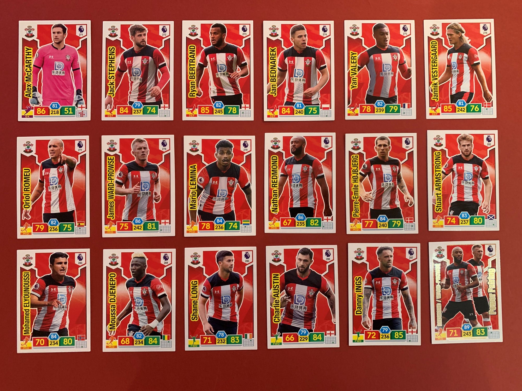 000. SOUTHAMPTON - KOMPLETT SETT PANINI PREMIER LEAGUE ADRENALYN 2019/20