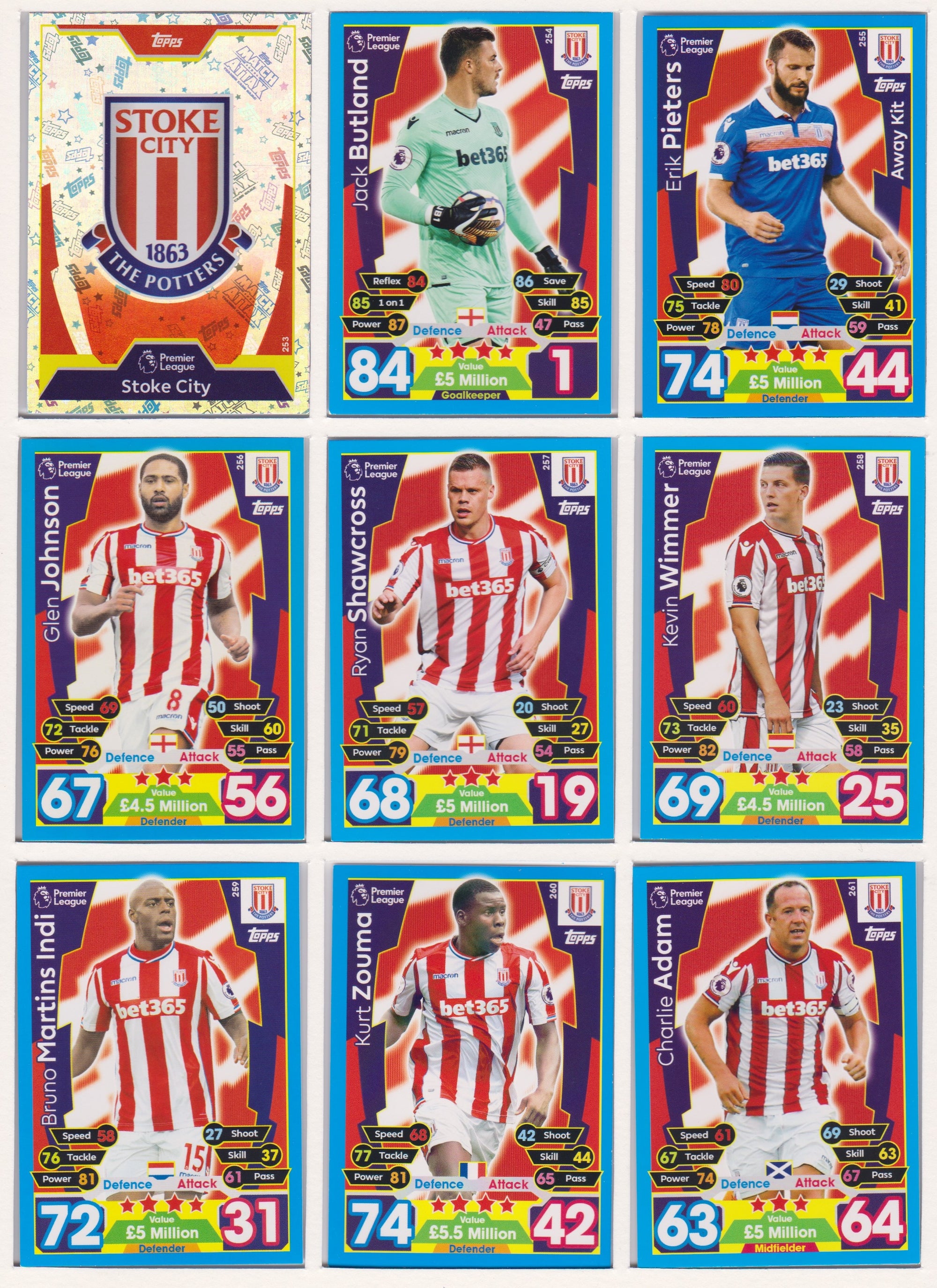 000. STOKE CITY - KOMPLETT SETT MED TOPPS MATCH ATTAX PREMIER LEAGUE 2017/18