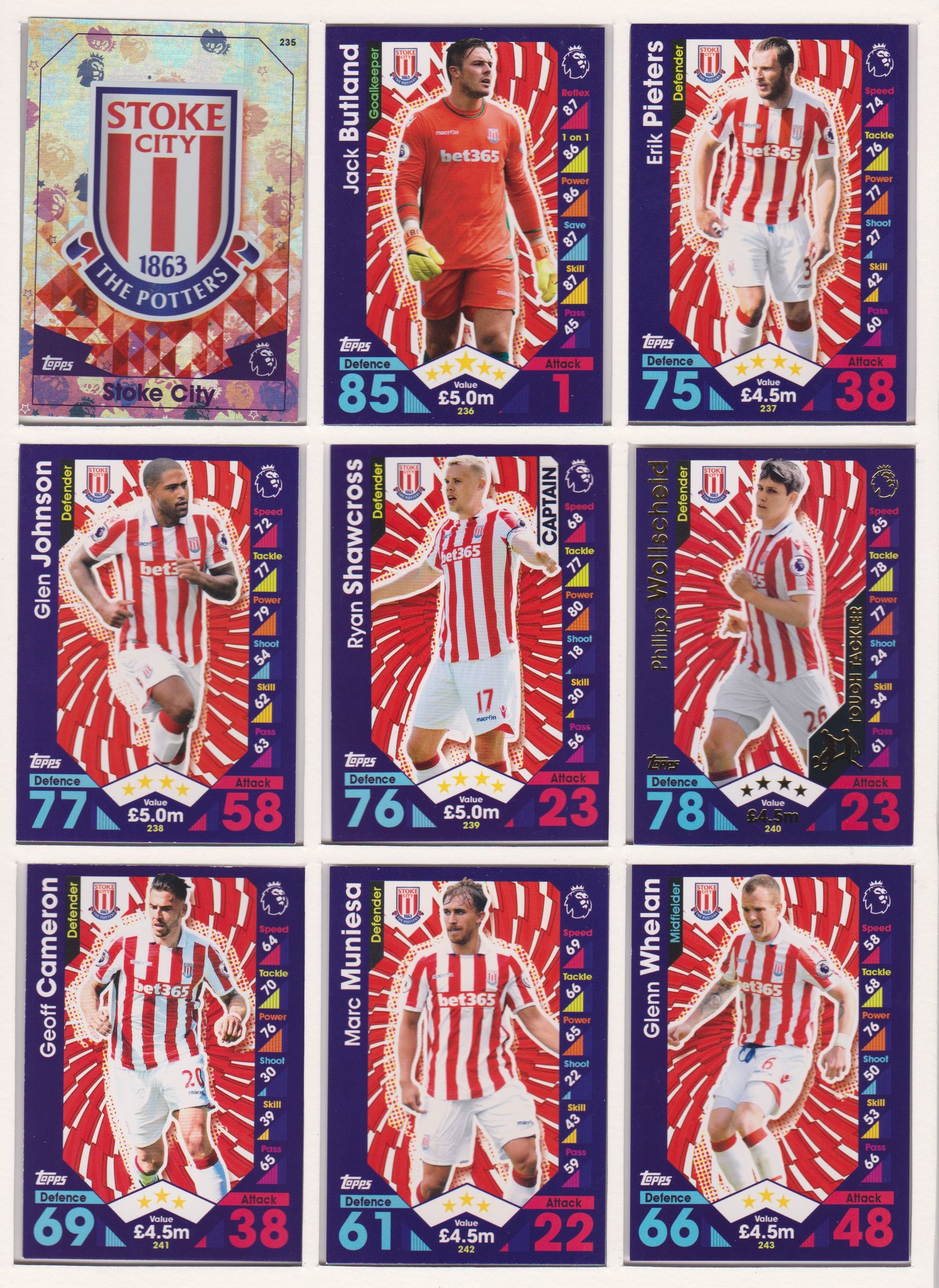 000. STOKE CITY - KOMPLETT SETT MED TOPPS MATCH ATTAX PREMIER LEAGUE 2016/17