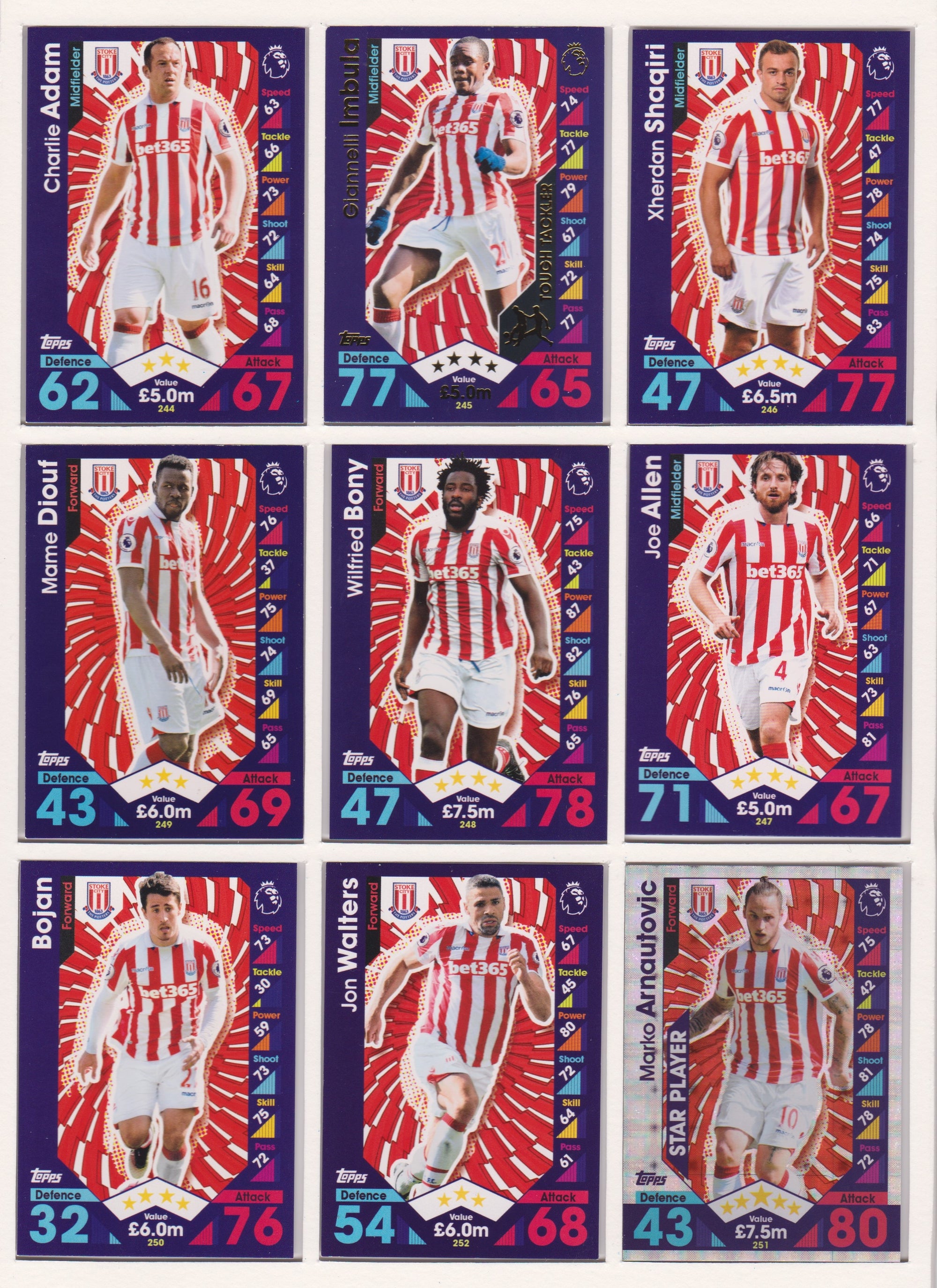 000. STOKE CITY - KOMPLETT SETT MED TOPPS MATCH ATTAX PREMIER LEAGUE 2016/17