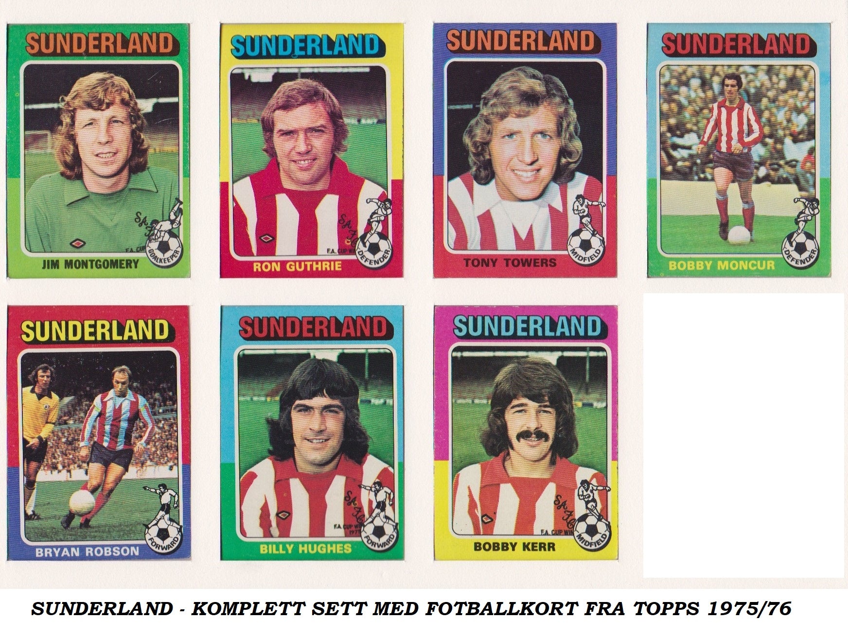 SUNDERLAND - KOMPLETT SETT MED FOTBALLKORT FRA TOPPS 1975/76