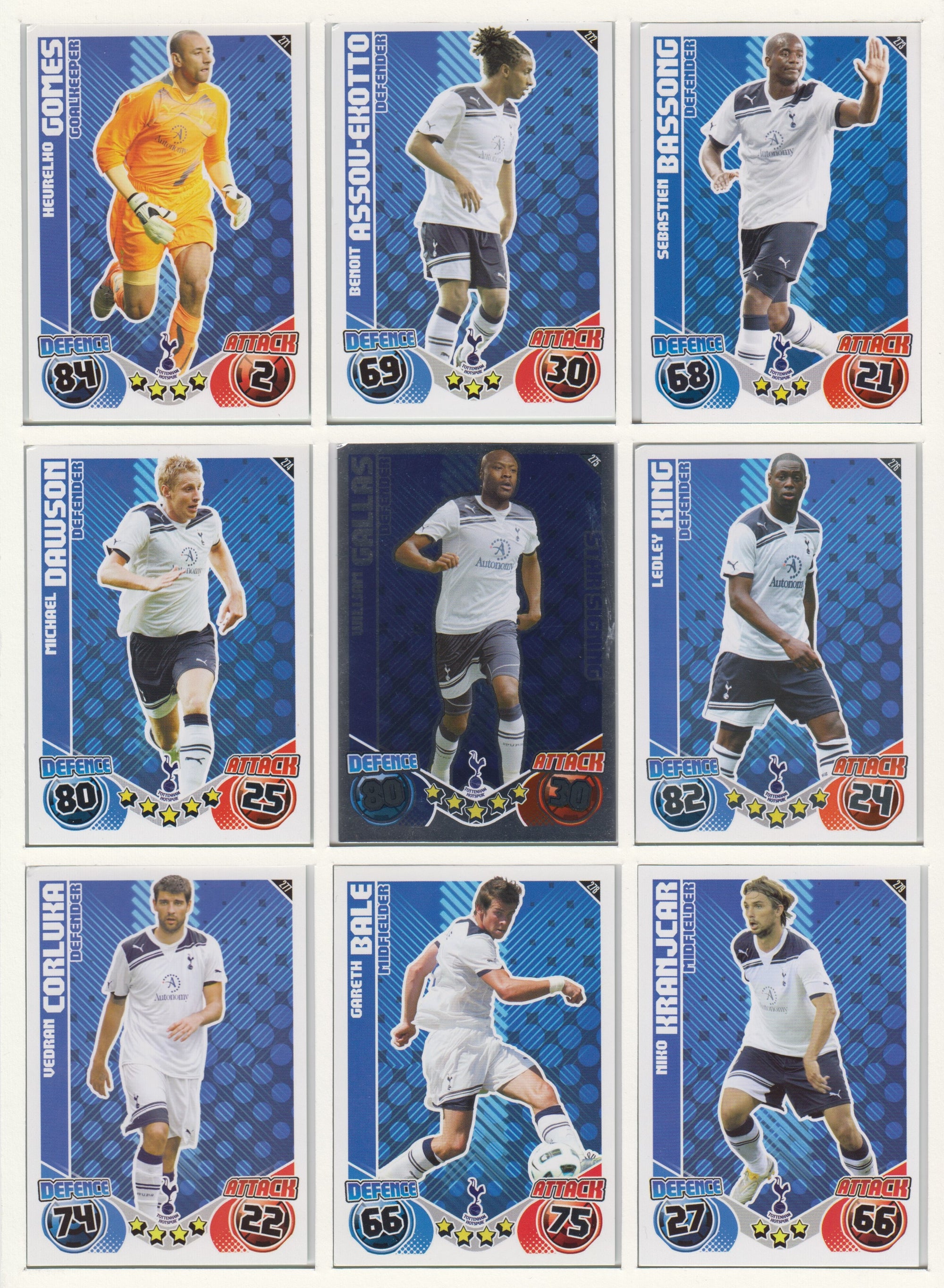 000. TOTTENHAM HOTSPUR - KOMPLETT SETT MED TOPPS MATCH ATTAX PREMIER LEAGUE 2010/11