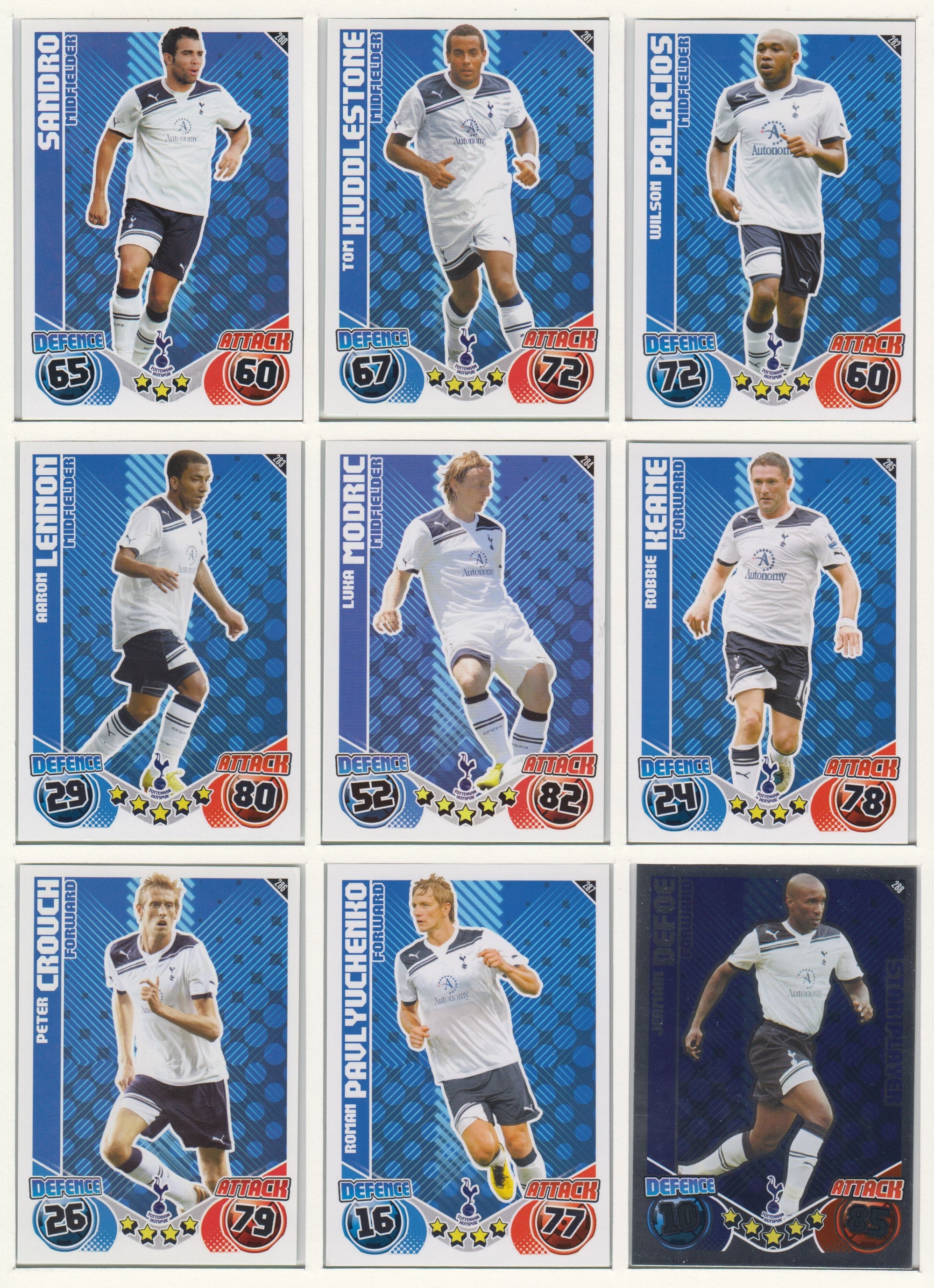 000. TOTTENHAM HOTSPUR - KOMPLETT SETT MED TOPPS MATCH ATTAX PREMIER LEAGUE 2010/11