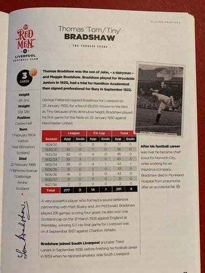 T. BRADSHAW - LIVERPOOL - ORGINALT FOTBALLKORT FRA 1934