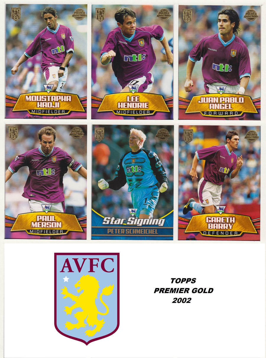 000. ASTON VILLA - KOMPLETT SETT MED FOTBALLKORT TOPPS PREMIER GOLD 2002