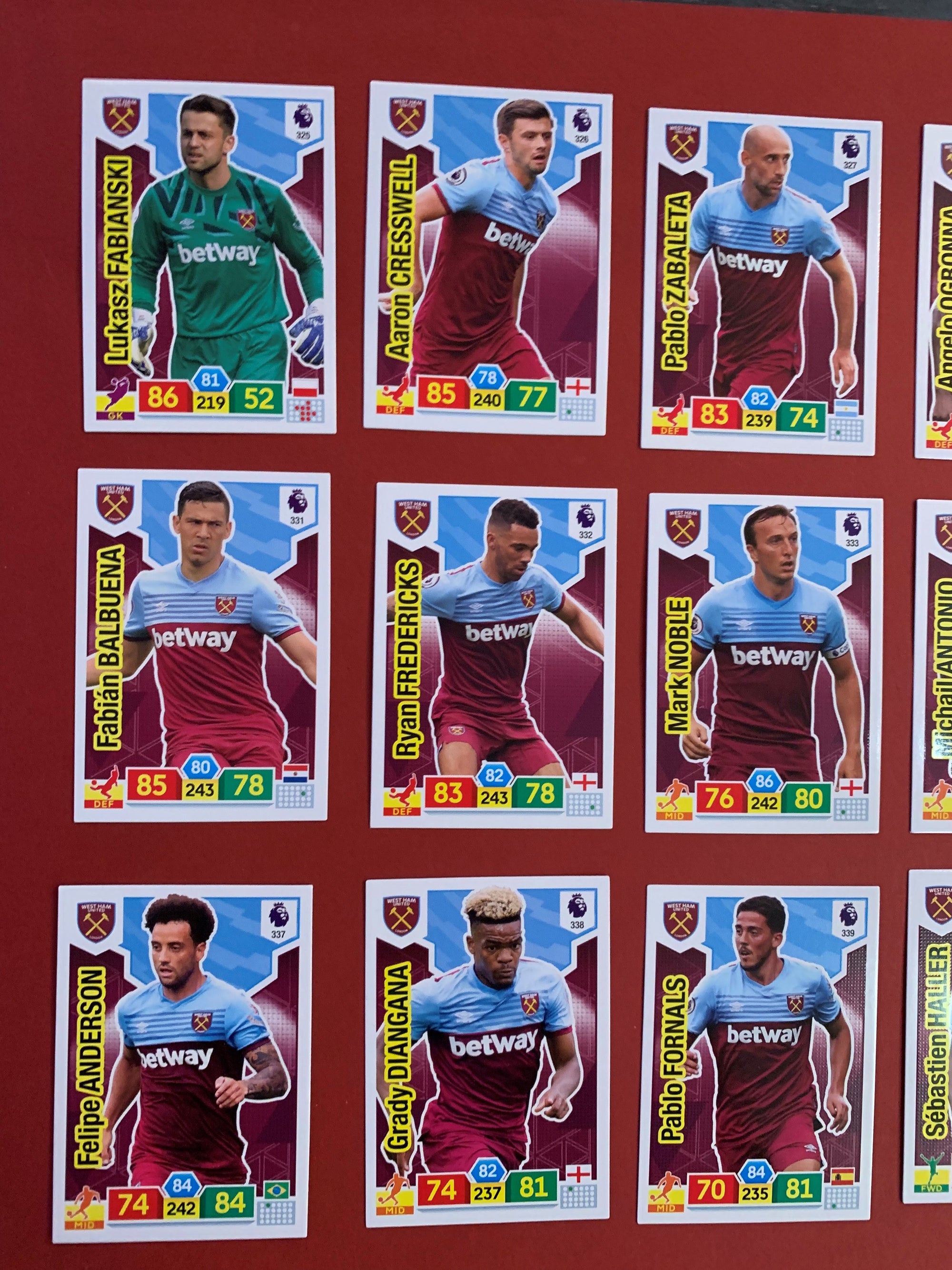 000. WEST-HAM UNITED - KOMPLETT SETT PANINI PREMIER LEAGUE ADRENALYN 2019/20
