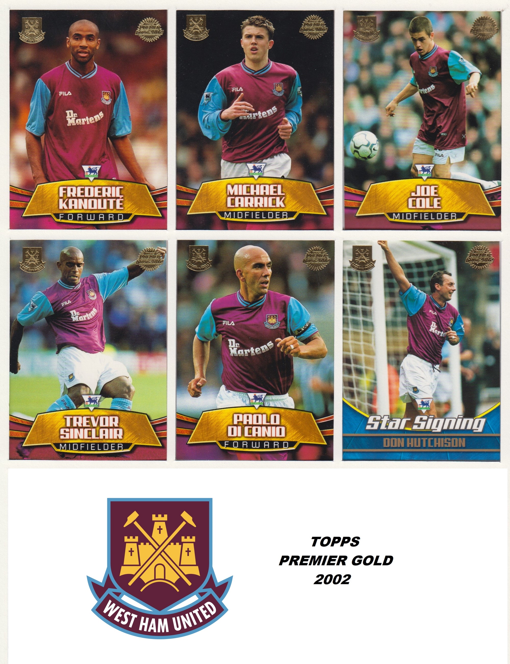 000. WEST HAM UNITED - KOMPLETT SETT MED FOTBALLKORT TOPPS PREMIER GOLD 2002