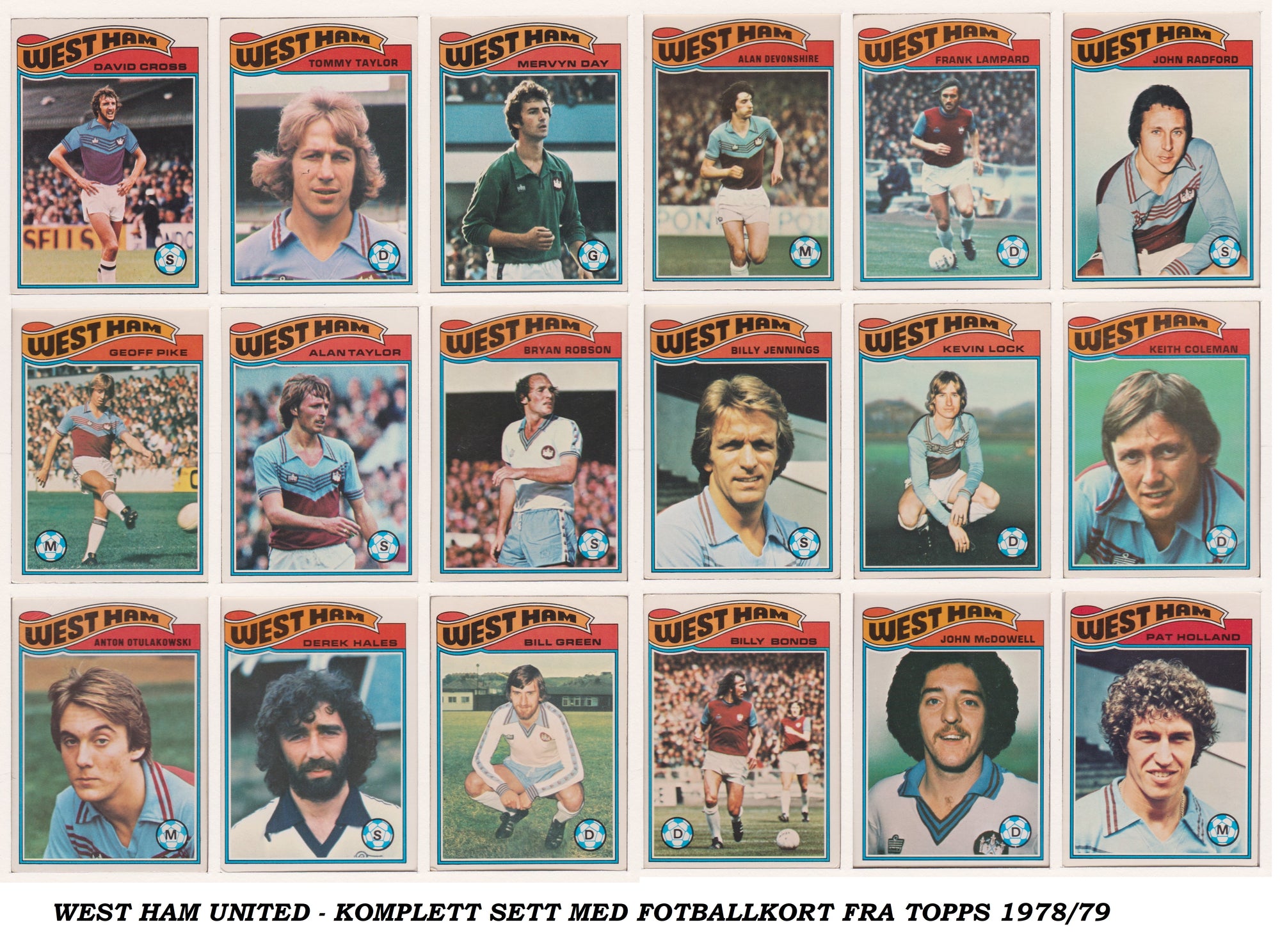 000. WEST HAM UNITED - KOMPLETT SETT MED FOTBALLKORT FRA TOPPS 1978/79